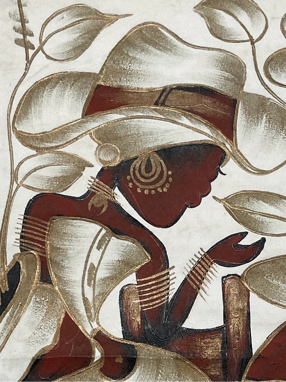 Hand-Painted Ivory and Brown African Woman Canvas Wall Art